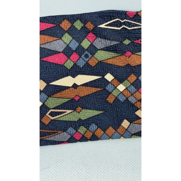 Karl Lagerfeld Mens Silk Tie Blue Pink Geometric Abstract Jacquard Wide Necktie - Picture 5 of 9